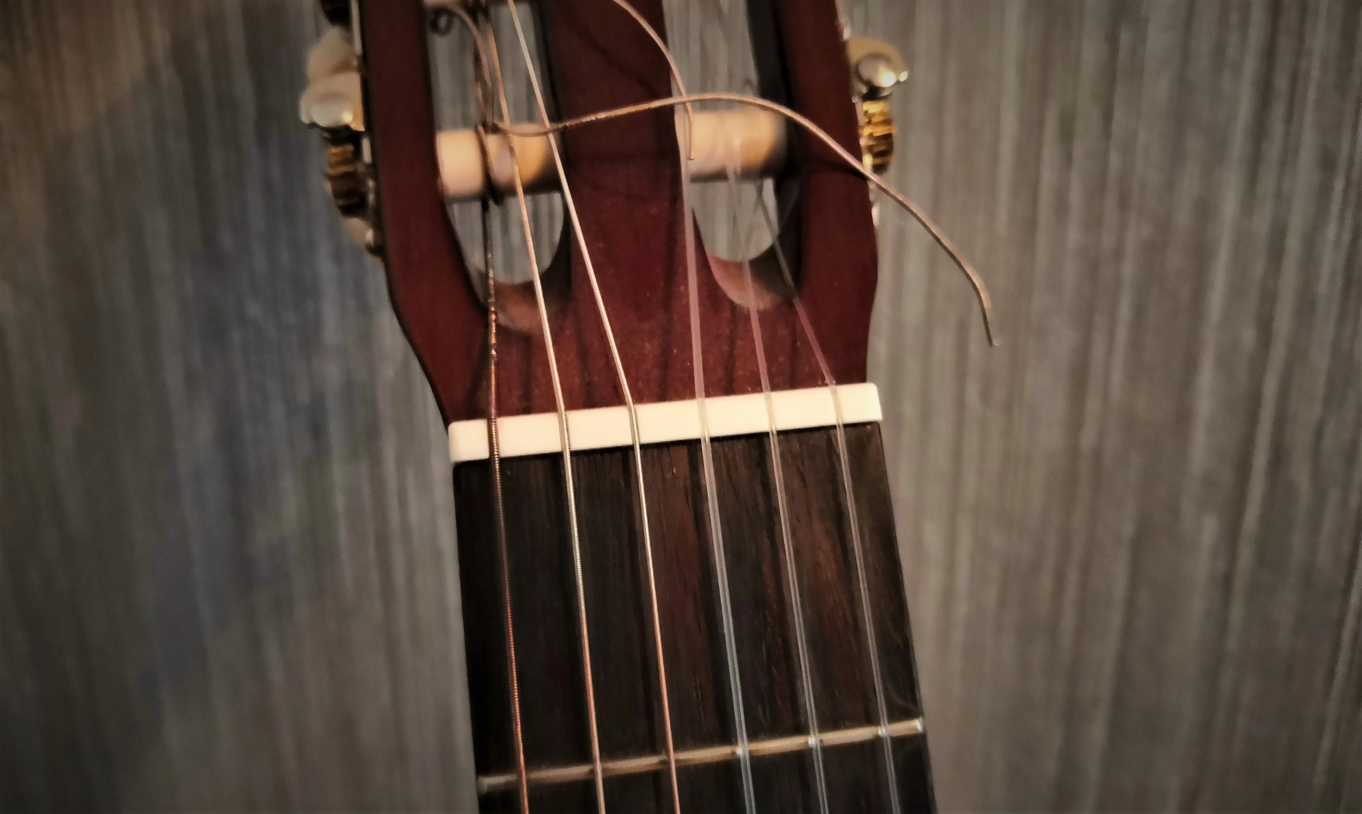 Shows the nut of the guitar