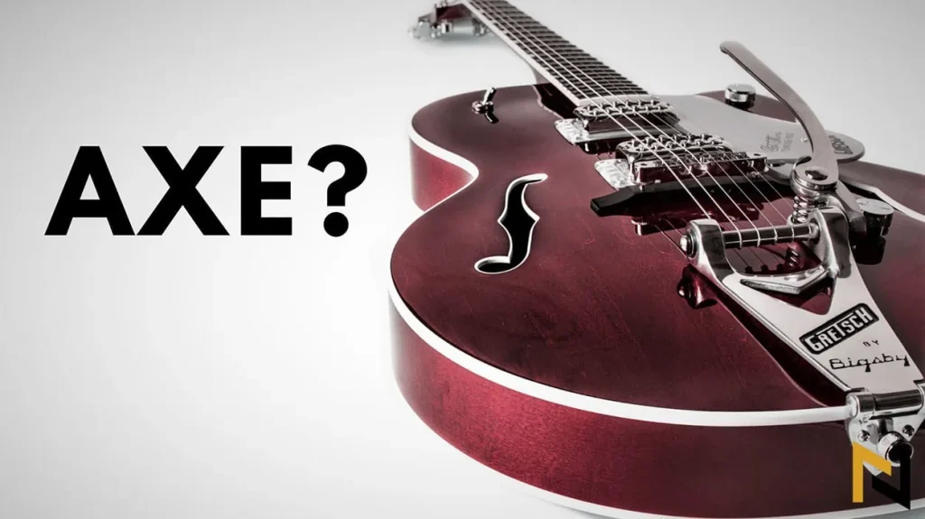 image asking why is a guitar call an axe with a gretsch and the word "axe?"