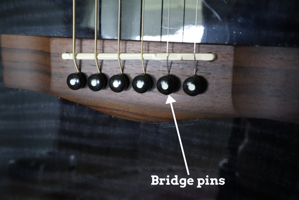 photo reveals what are the bridge pins of an acoustic guitar