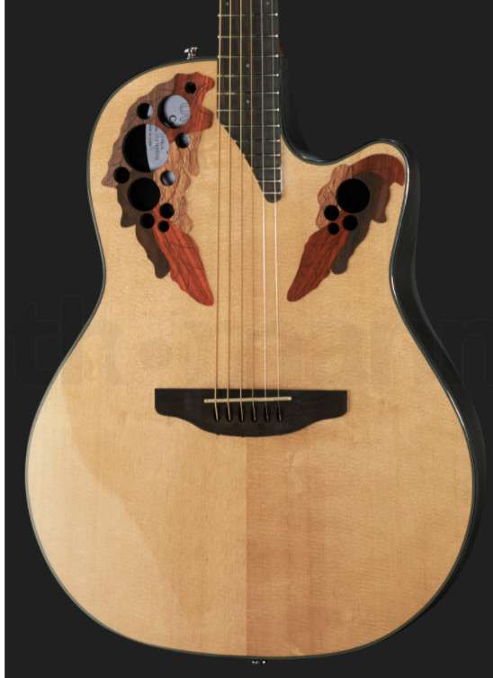 photo displays sitka spruce top of Ovation Celebrity Elite