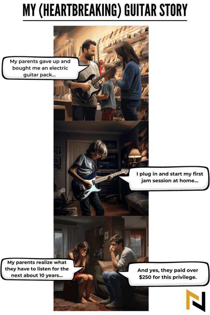 displays a funny beginner guitarist meme