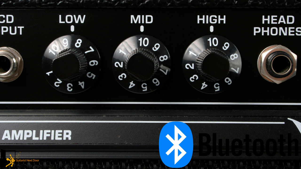 displays a guitar amp and bluetooth logo