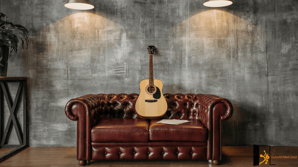 displays a high-end acoustic guitar