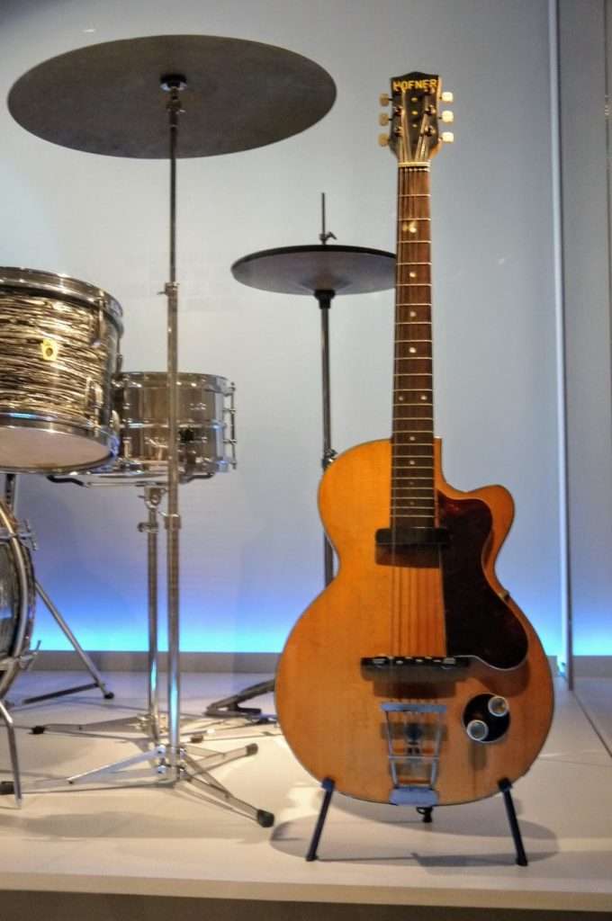displays George Harrison's 1958 Hofner Club 40 Model 244