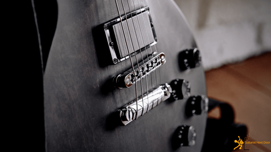 displays an electric guitar that's great for metal music