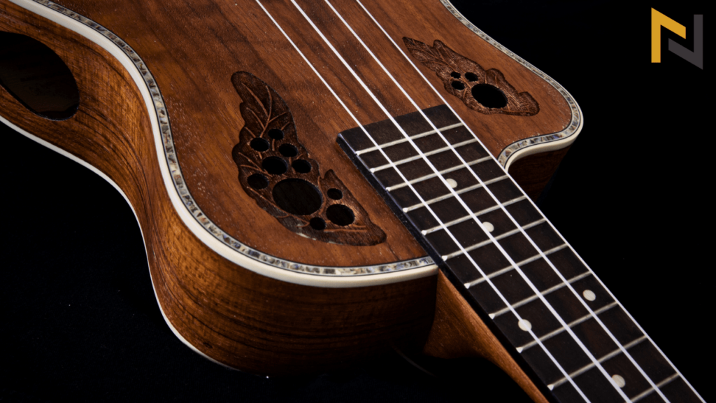 Displays an Ovation Acoustic guitar with offset soundholes