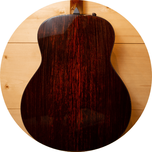 displays Back of an acoustic guitar