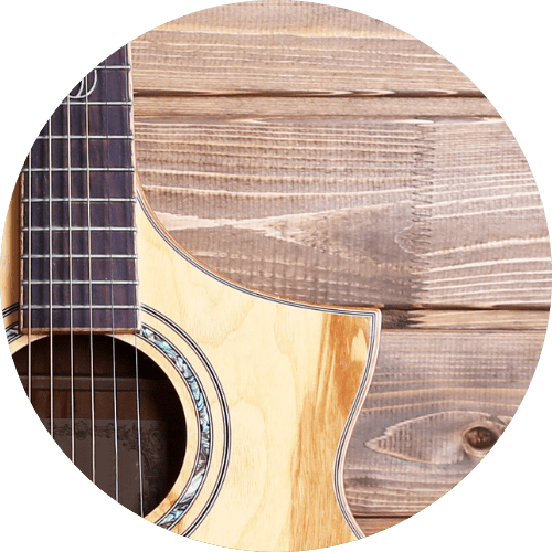 displays Cutaway of an acoustic guitar