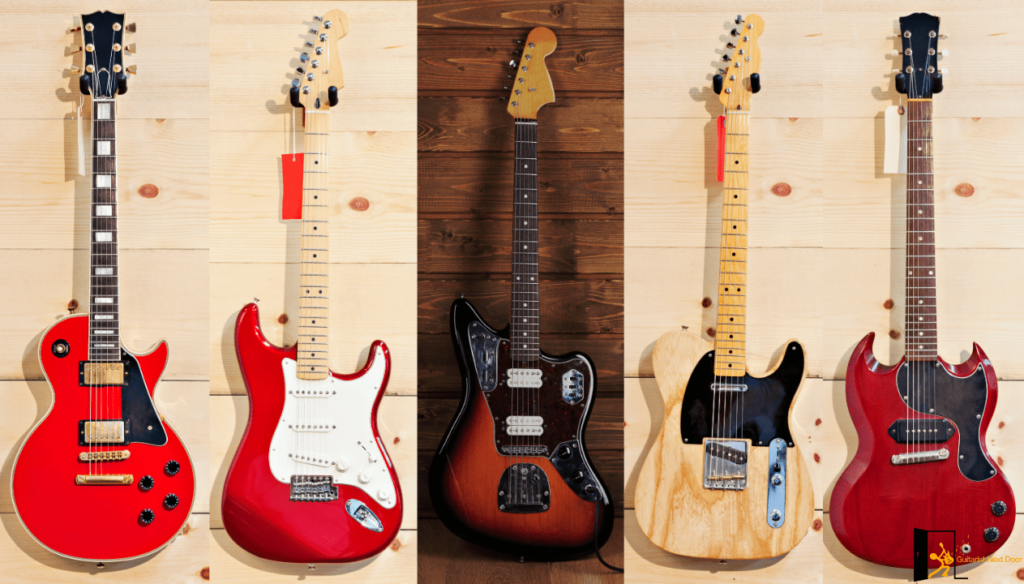 displays different Electric Guitar Body Shapes and Styles