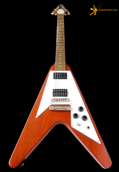 displays Flying V electric guitar bodyshape