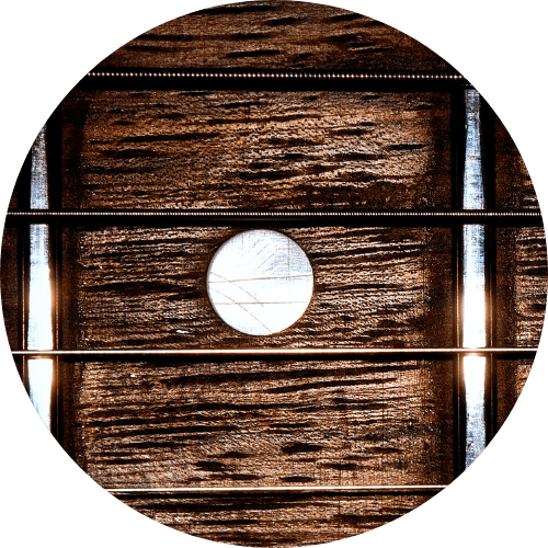 displays Fret inlays of an acoustic guitar