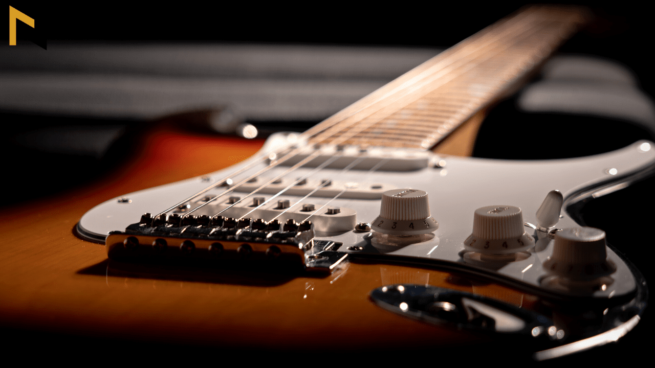 displays an electric guitar