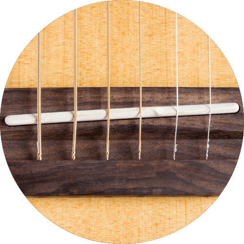 displays Saddle of an acoustic guitar