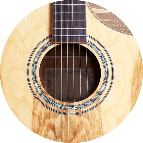 displays Soundhole of an acoustic guitar