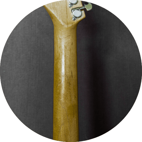 Displays a Neck of an Electric guitar