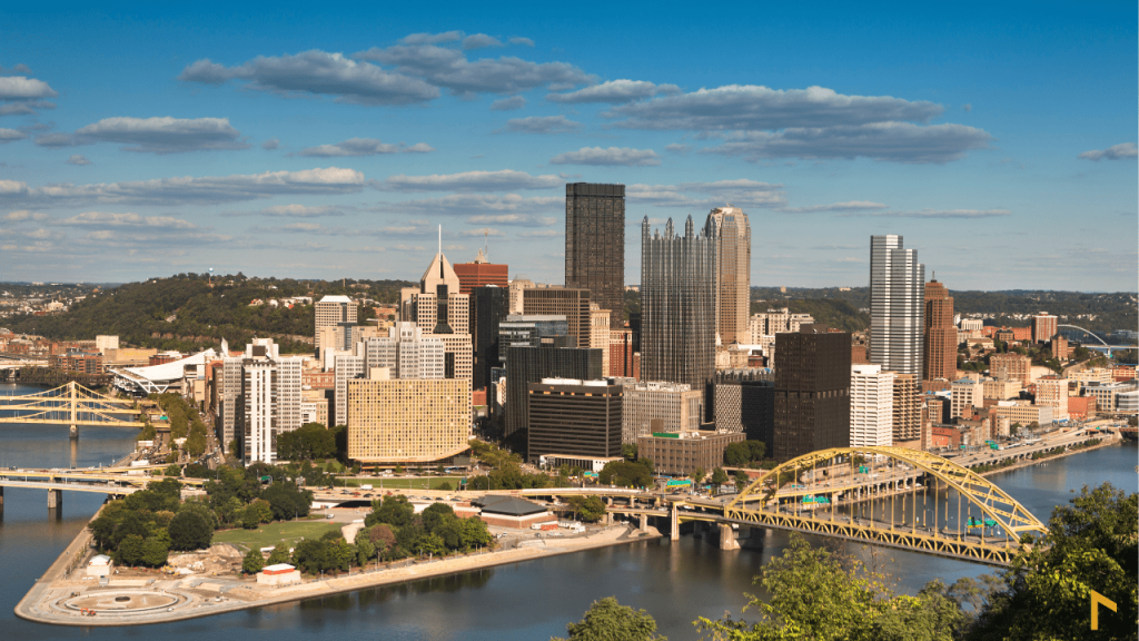 displays a view of Pittsburgh city