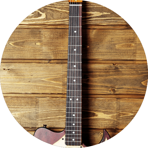 Displays fretboard of an Electric guitar