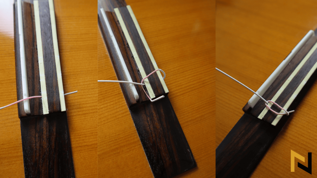 Classical Guitar String Change - Bass Strings Knot at The Bridge