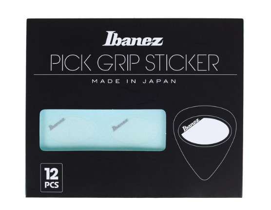 displays Ibanez pick grip
