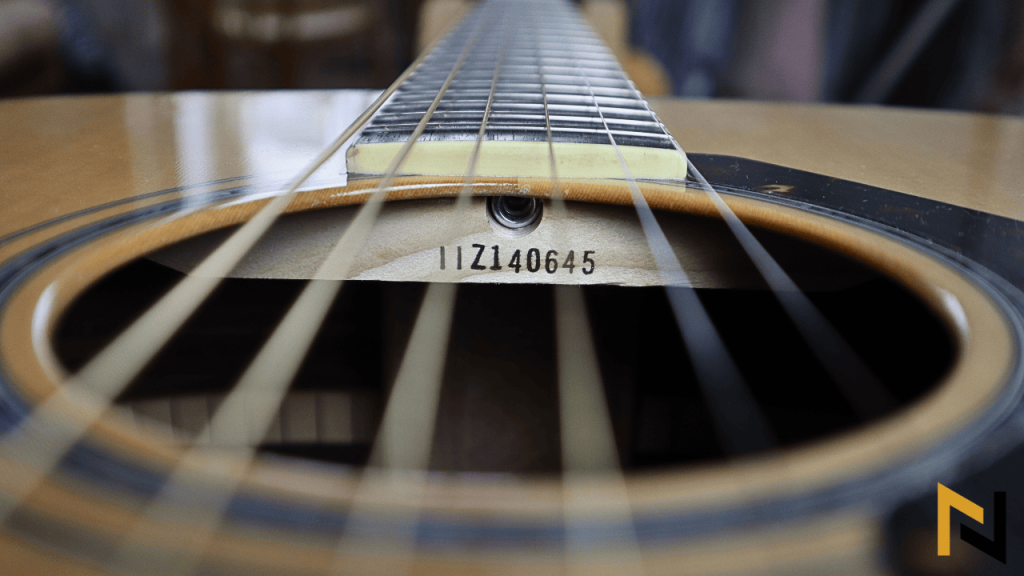 displays Truss Rod access of acoustic guitar