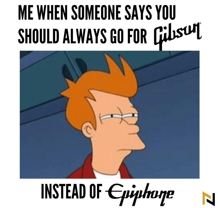 displays a Gibson vs Epiphone meme