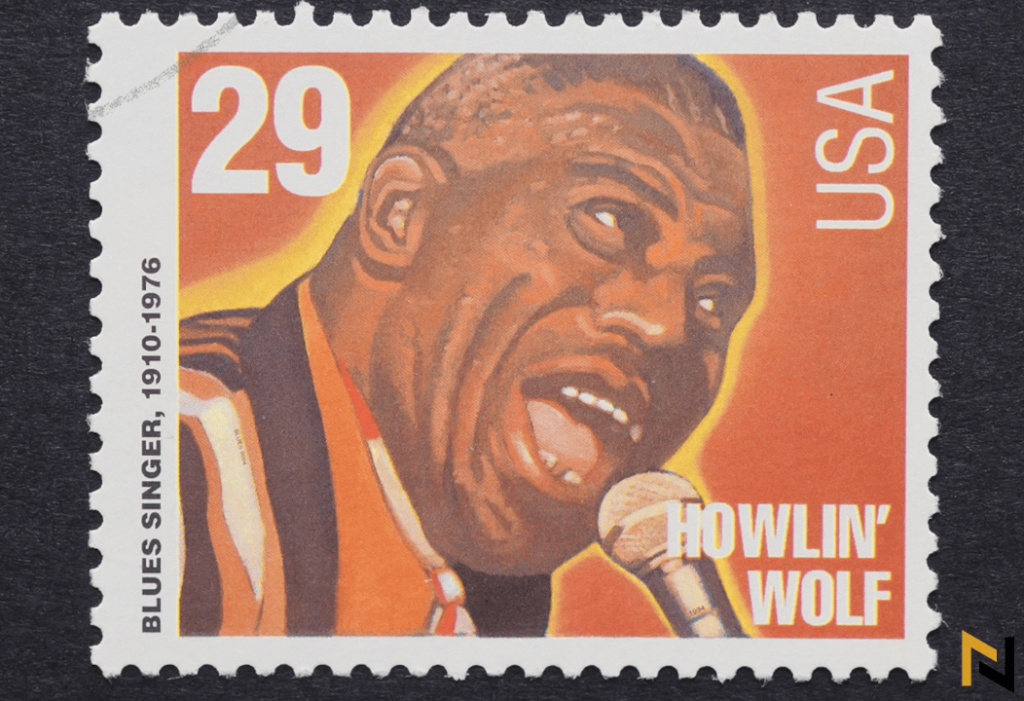 stamp portraying Howlin’ Wolf