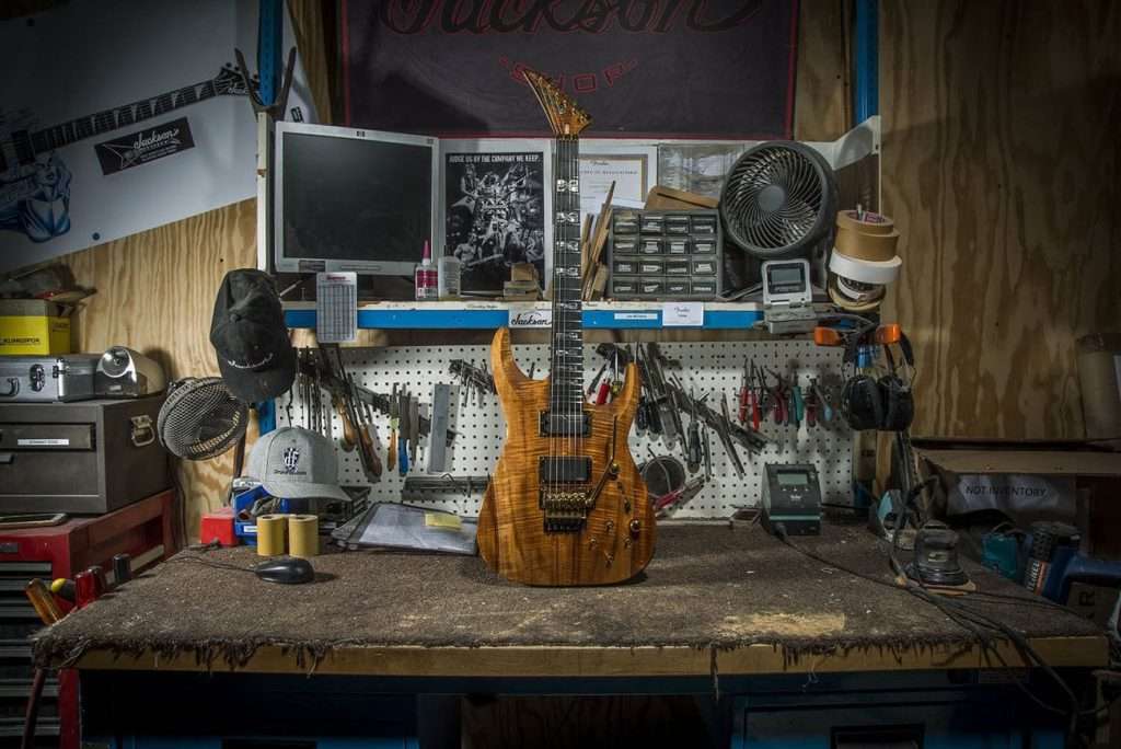 Displays Jackson Custom Shop guitar