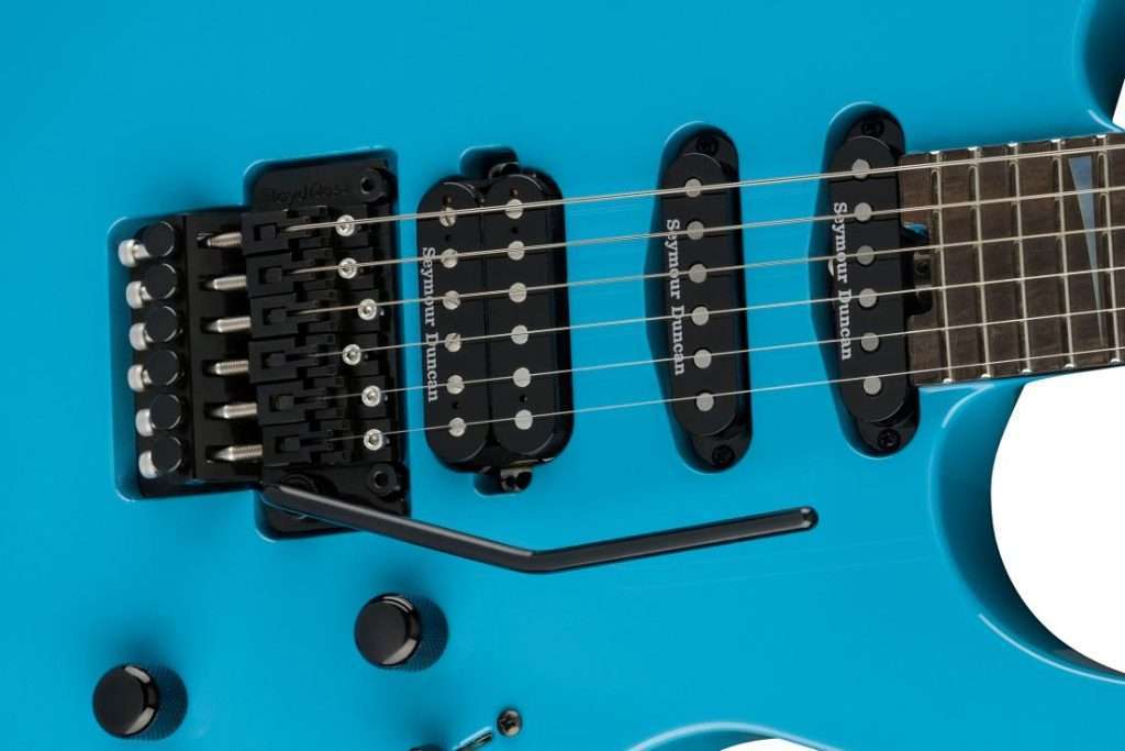 Close up of Seymour Duncans in an HSS configuration