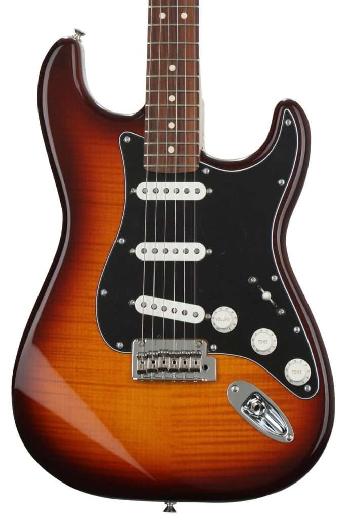 image showing Fender Player Stratocaster Plus Top in Tobacco Sunburst with Pau Ferro Fingerboard