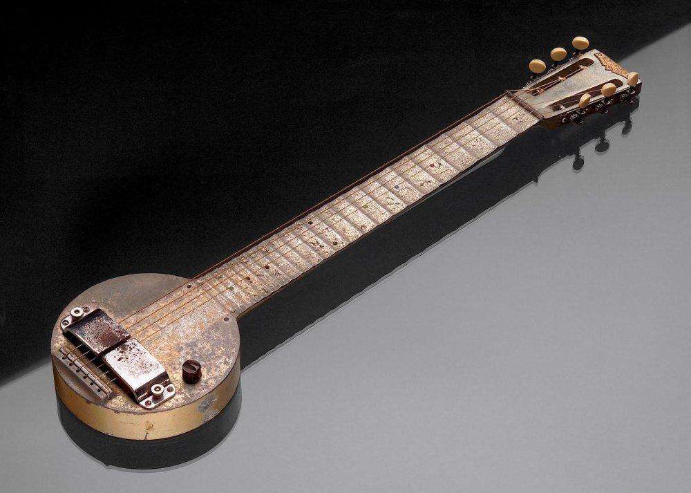 image showing the rickenbacker frying pan guitar with the george beauchamp horseshoe single coil pickup
