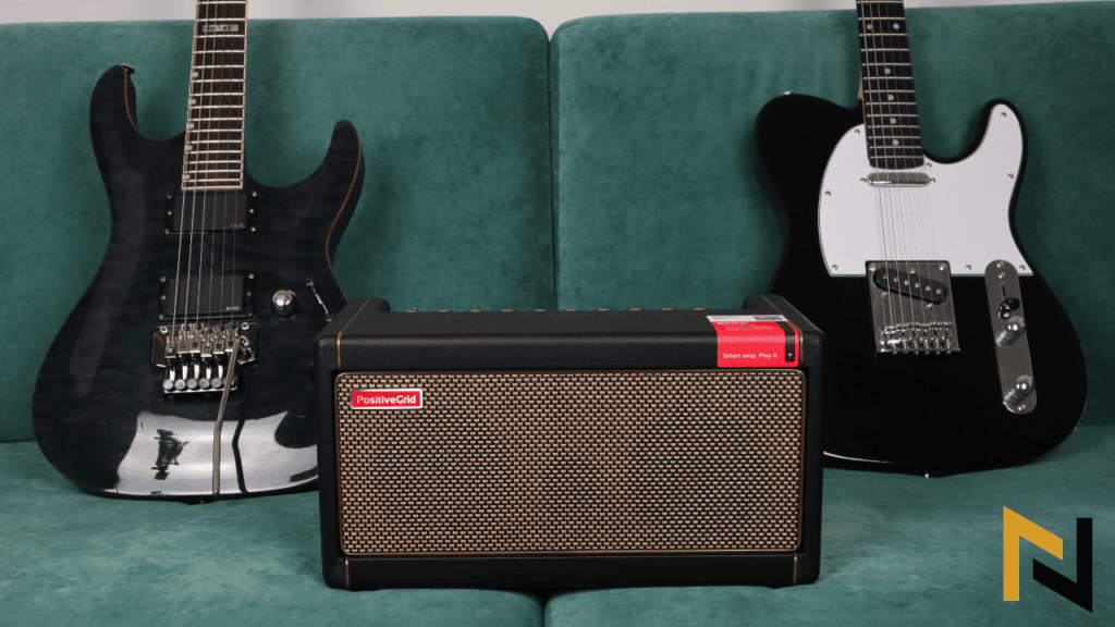 Displays Positive Grid Spark with 2 guitars