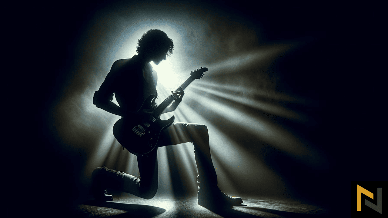 shadowy figure of famous guitarist