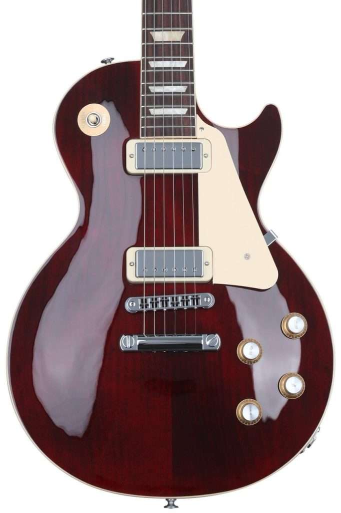 image shows Gibson Les Paul Deluxe 70s Electric Guitar in Wine Red